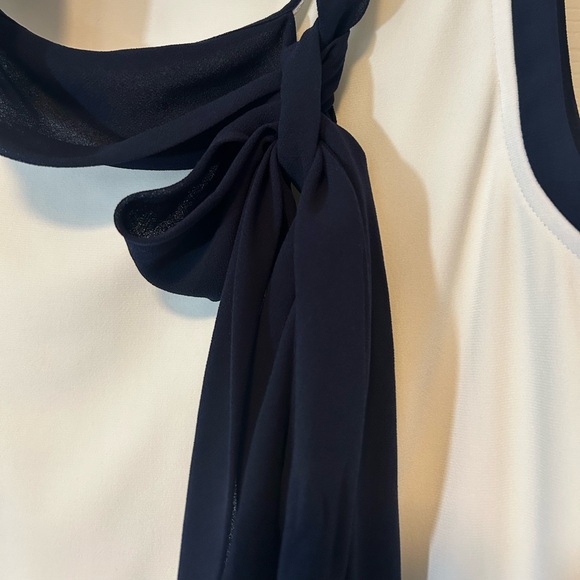 Karl Lagerfeld Tank Top Split Hem White Navy Small Neck Tie Loose Fit Stretch - Picture 13 of 13